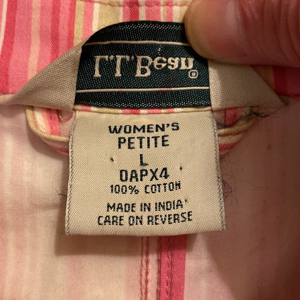 L.L. Bean coat mackintosh pink stripe L Petite preppy colorful - Picture 11 of 13